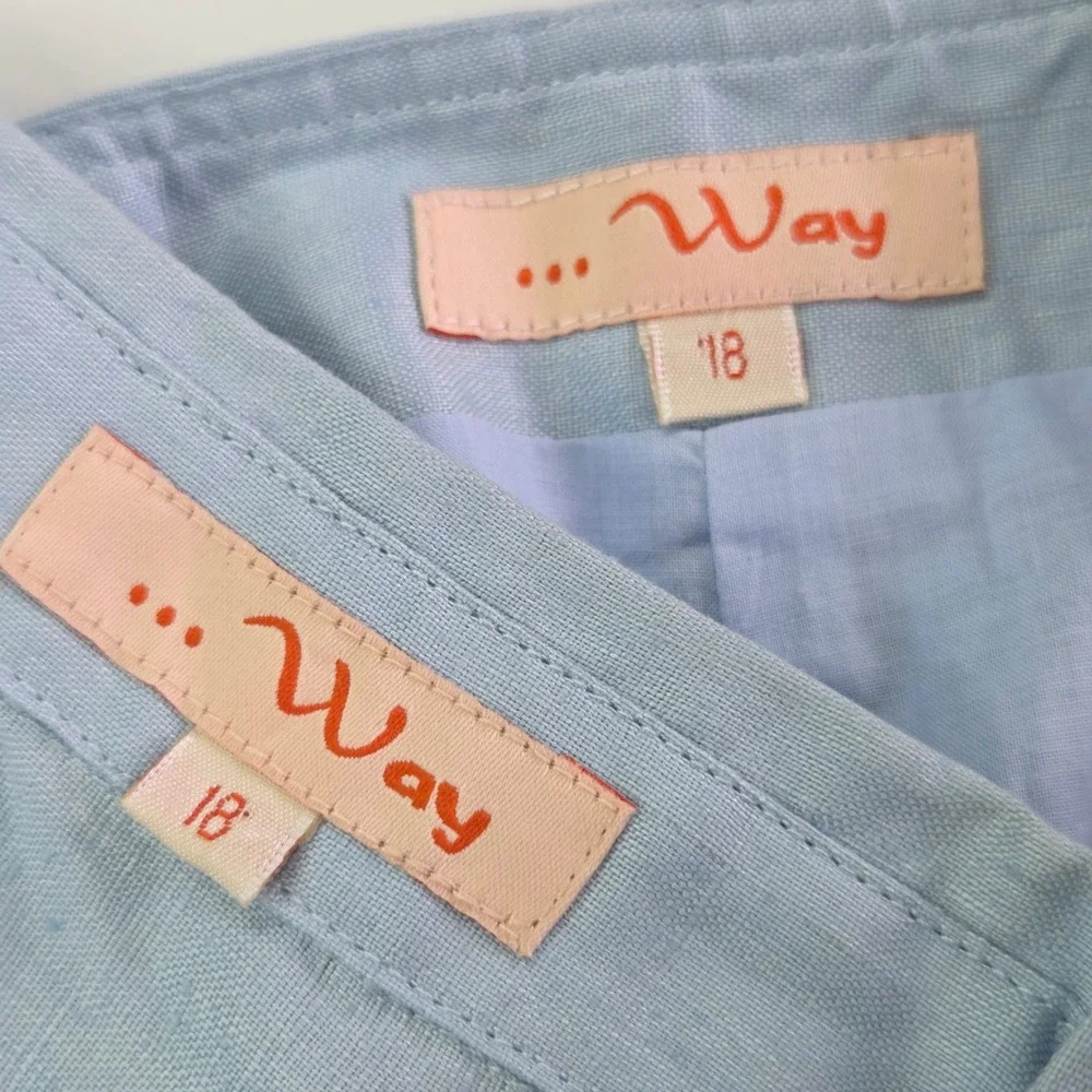 J Song Way Linen Skirt Set Women 18 Light Blue Pleated Sleeveless Button Top Vtg